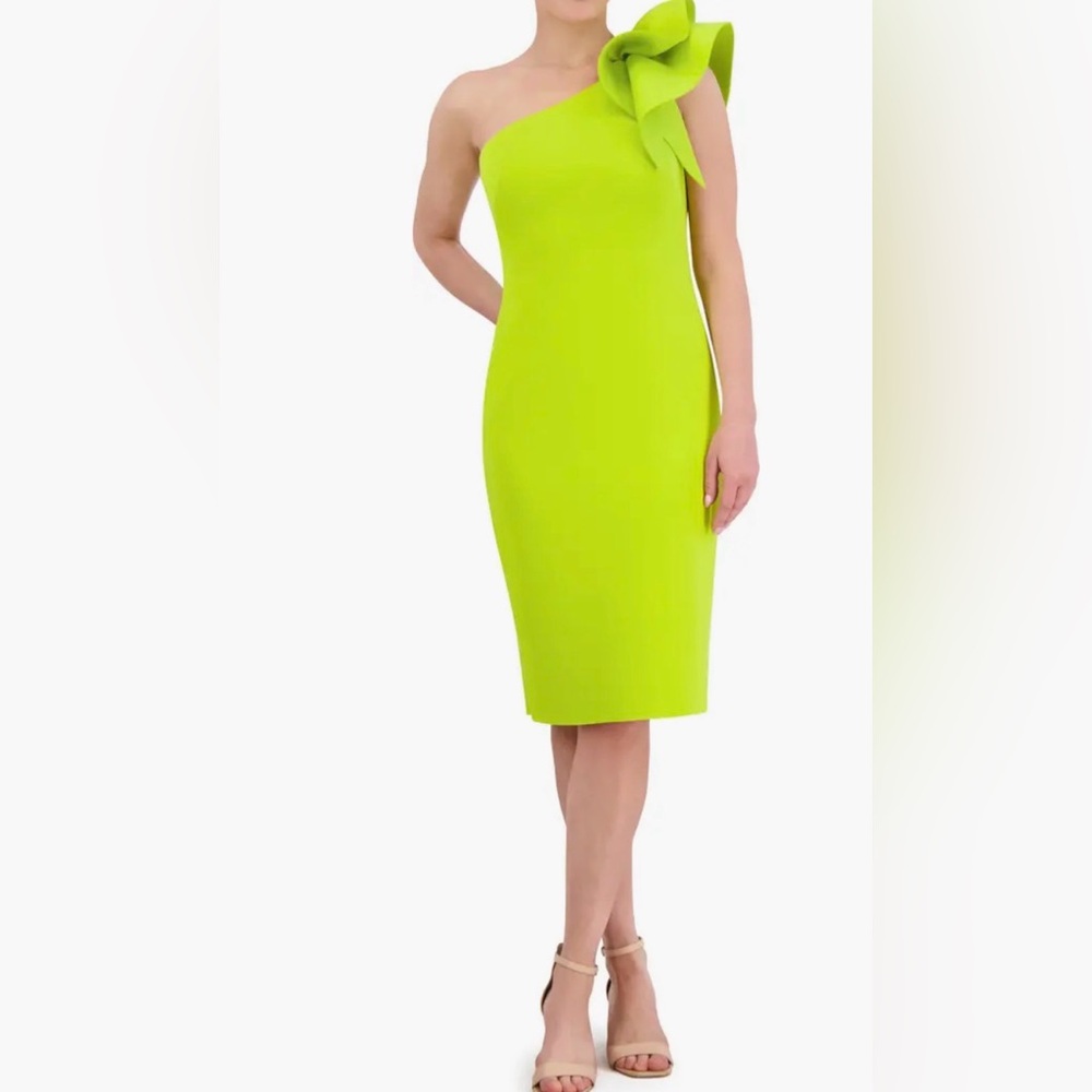 Eliza J One-Shoulder Scuba Crepe Cocktail Dress Lime
